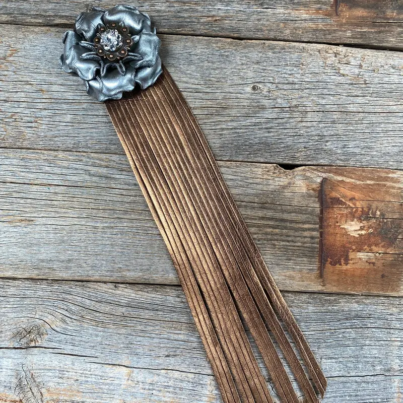Leather Silver Gardenia With Copper Fringe 1