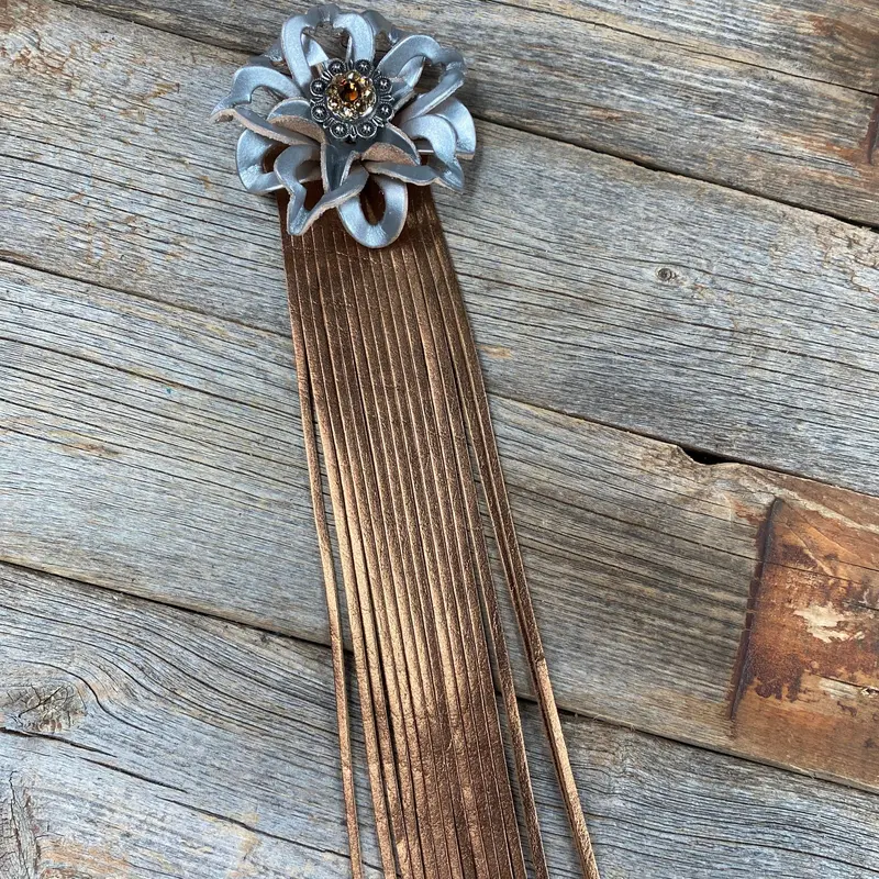 Leather Silver Lotus With Copper Fringe 1