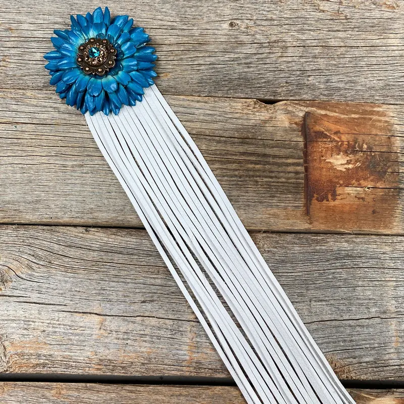 Leather Turquoise Daisy With White Fringe 1