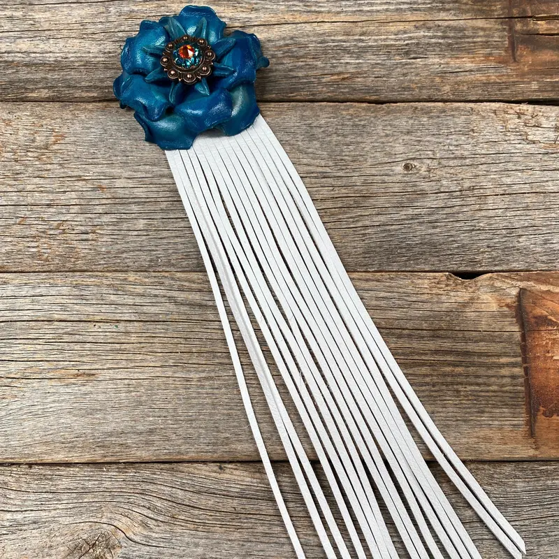 Leather Turquoise Gardenia With White Fringe 1