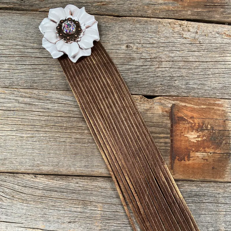 Leather White Carnation With Copper Fringe 1