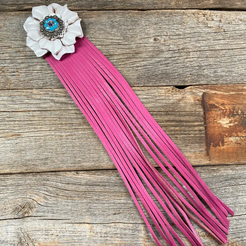 Leather White Carnation With Pink Fringe 1