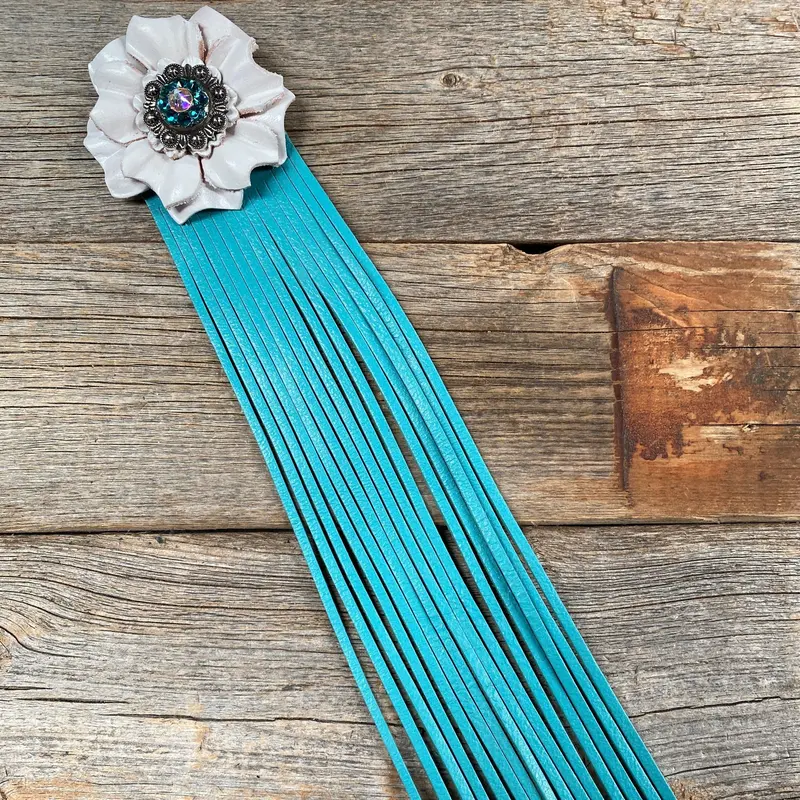 Leather White Carnation With Turquoise Fringe 1