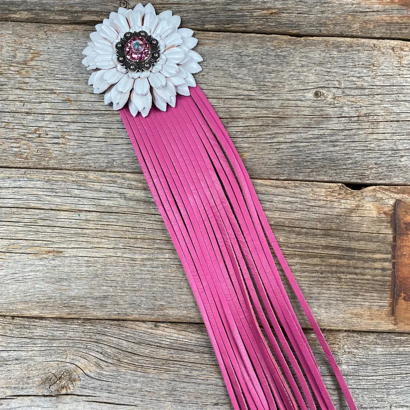 Leather White Daisy With Pink Fringe 1