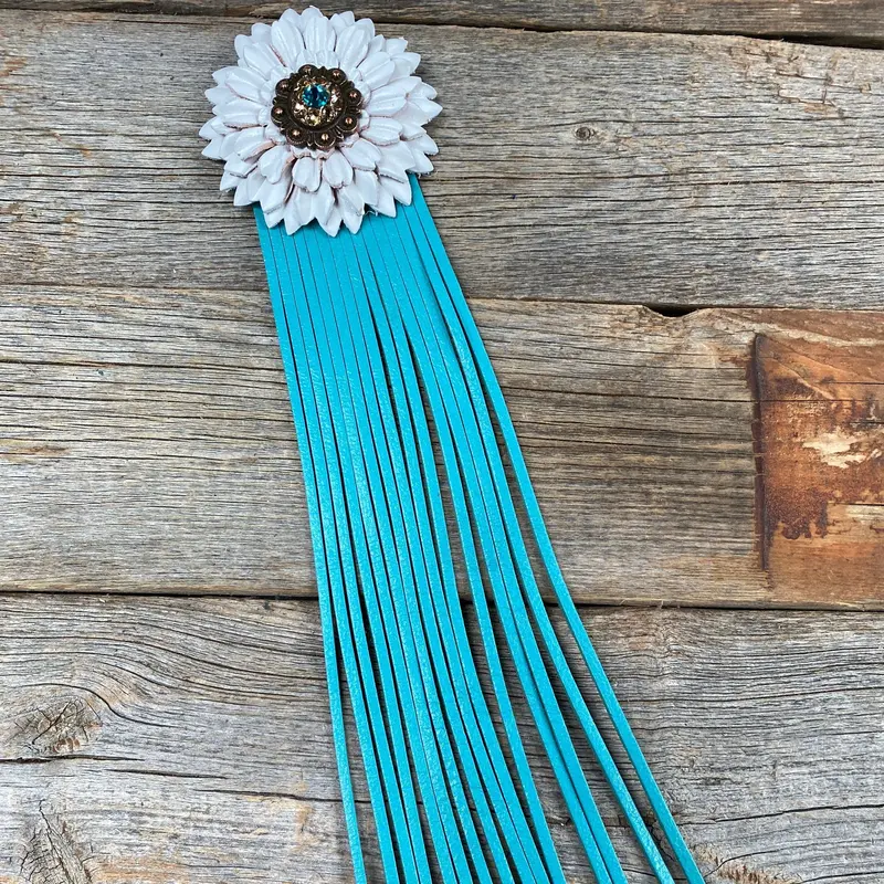 Leather White Daisy With Turquoise Fringe 1