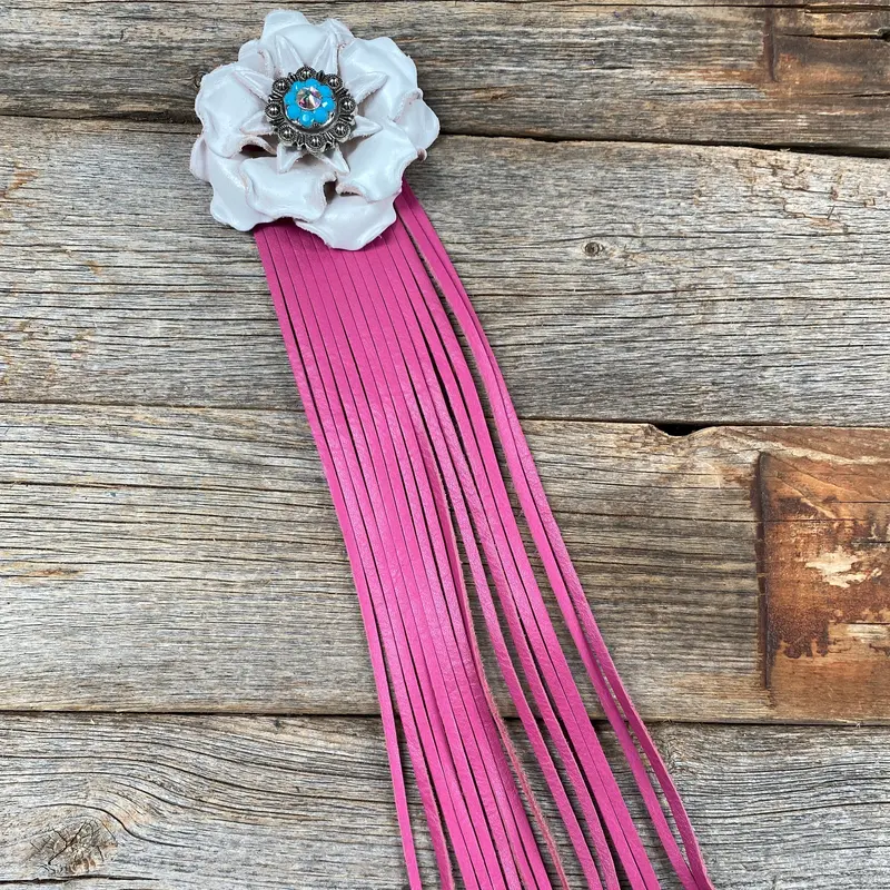 Leather White Gardenia With Pink Fringe 1