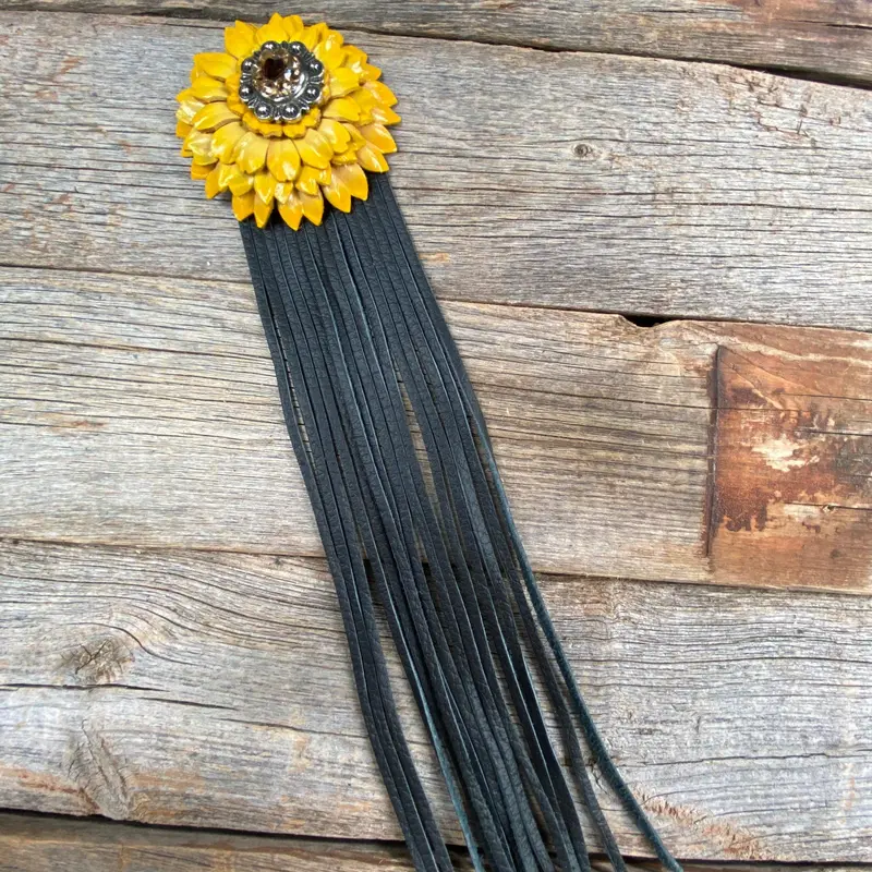 Leather Yellow Daisy With Black Fringe 1