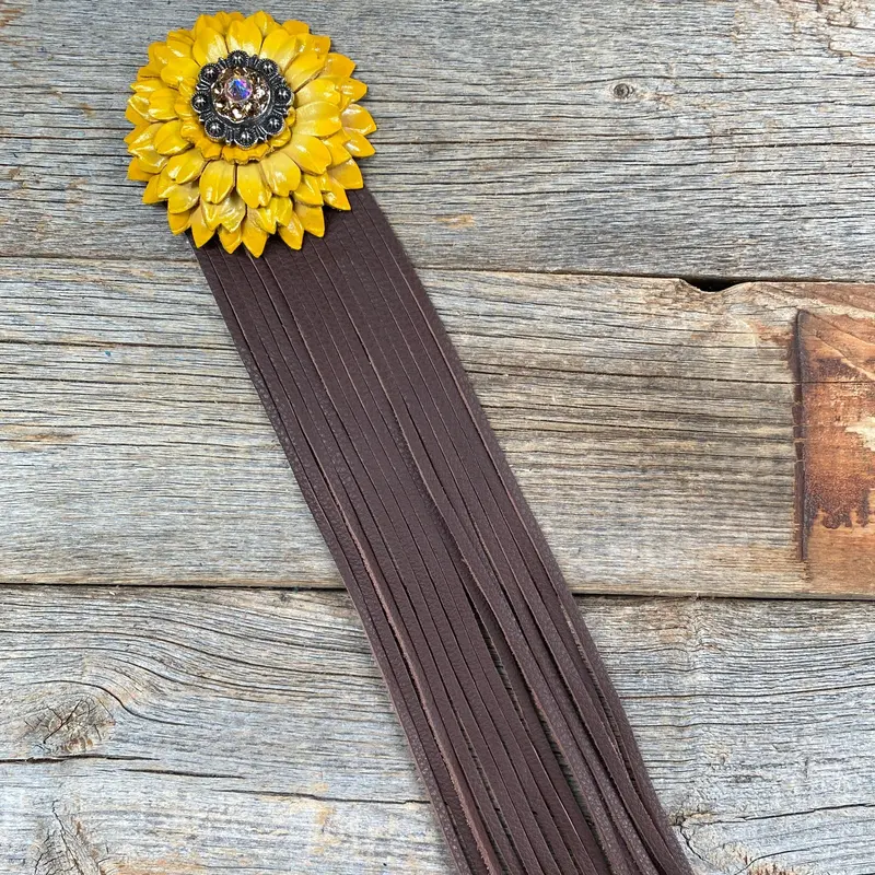 Leather Yellow Daisy With Brown Fringe 1