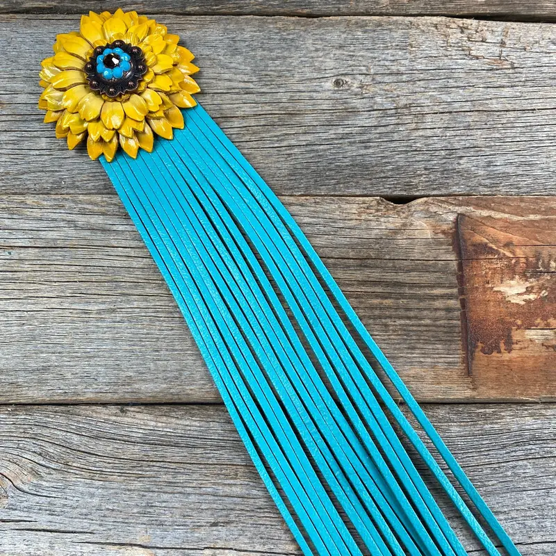 Leather Yellow Daisy With Turquoise Fringe 1