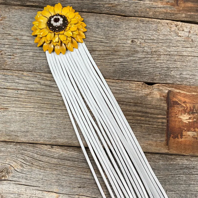 Leather Yellow Daisy With White Fringe 1
