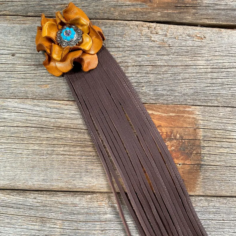 Leather Yellow Rose With Brown Fringe 1