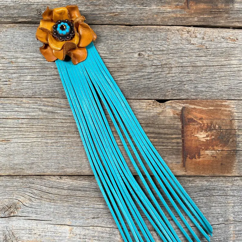 Leather Yellow Rose With Turquoise Fringe 1