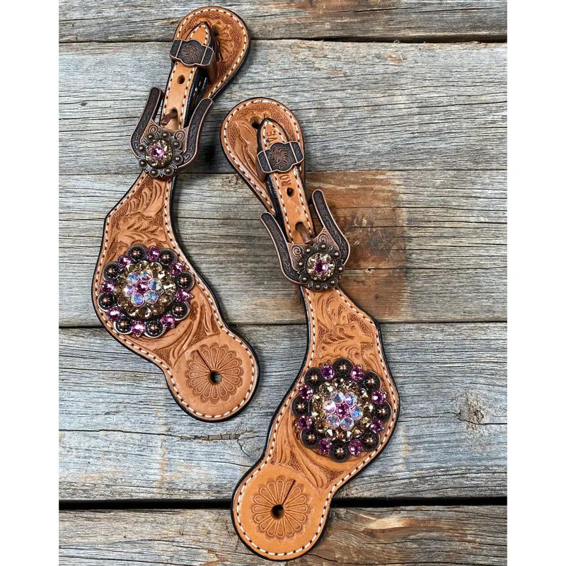 Light Floral Spur Straps - Copper Crystal Conchos #Ss109 1