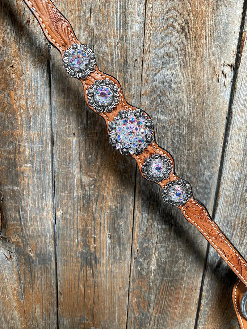 Light Oil And Antique Silver Browband & Breastcollar Tack Set #Bbbc431 2