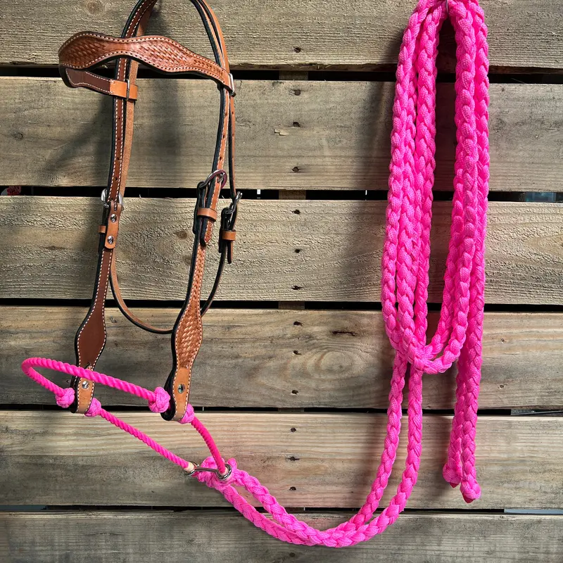 Light Oil Basketweave Neon Pink Loping Hackamore #Lhk011 1