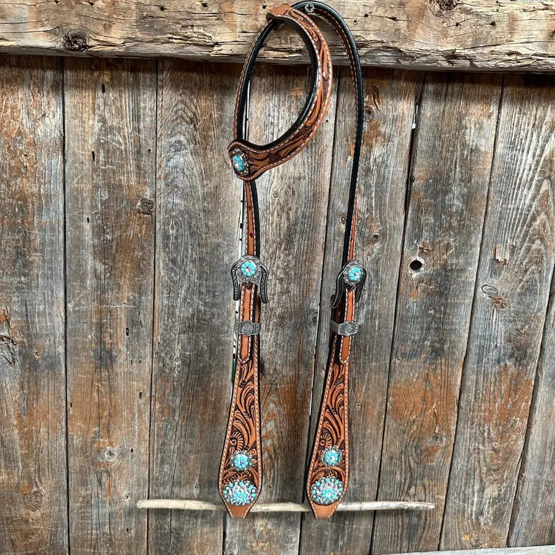 Light Oil Buckaroo Roper Turquoise And Ab One Ear & Breastcollar Tack Set #Oebc559 3