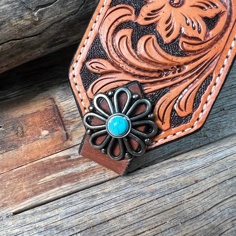 Light Oil Floral Bronc Noseband With Antique Silver Flower Conchos 2
