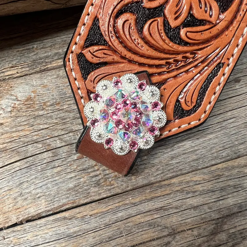 Light Oil Floral Bronc Noseband With Bright Silver Conchos 2