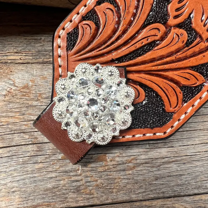 Light Oil Floral Bronc Noseband With Bright Silver Conchos 2