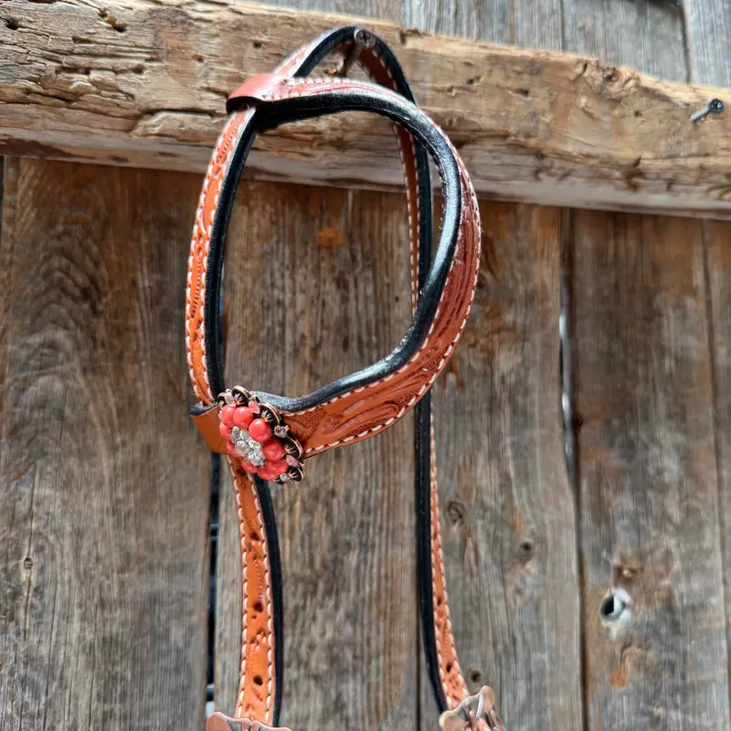 Light Oil Floral Coral, Clear One Ear & Breastcollar Tack Set #Oebc675 3