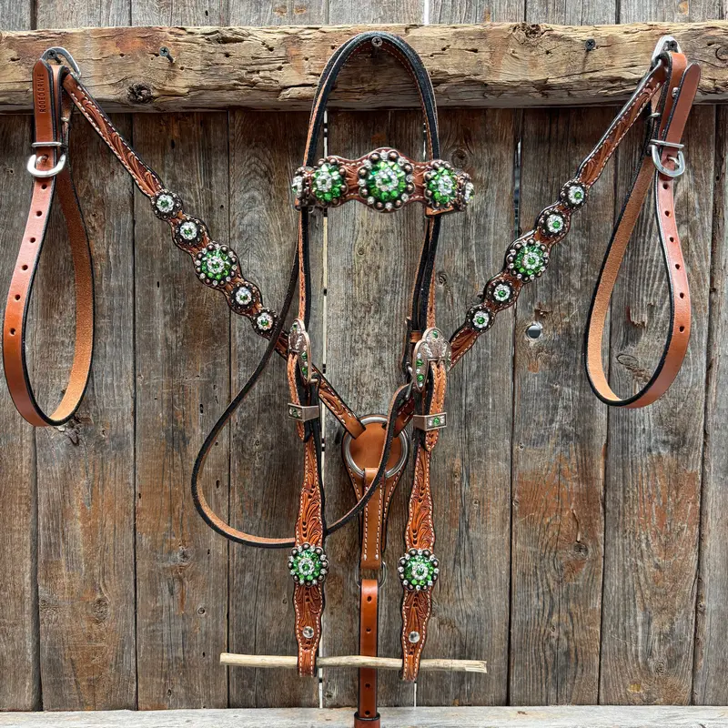 Light Oil Floral Fern, Clear Browband/One Ear Breastcollar Tack Set #Bbbc677 1