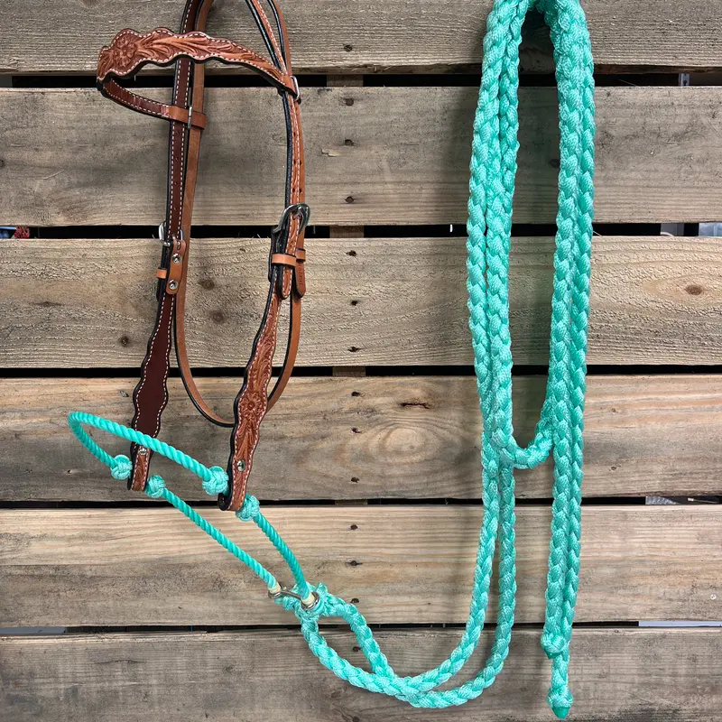 Light Oil Floral Scalloped Turquoise Loping Hackamore #Lhk024 1