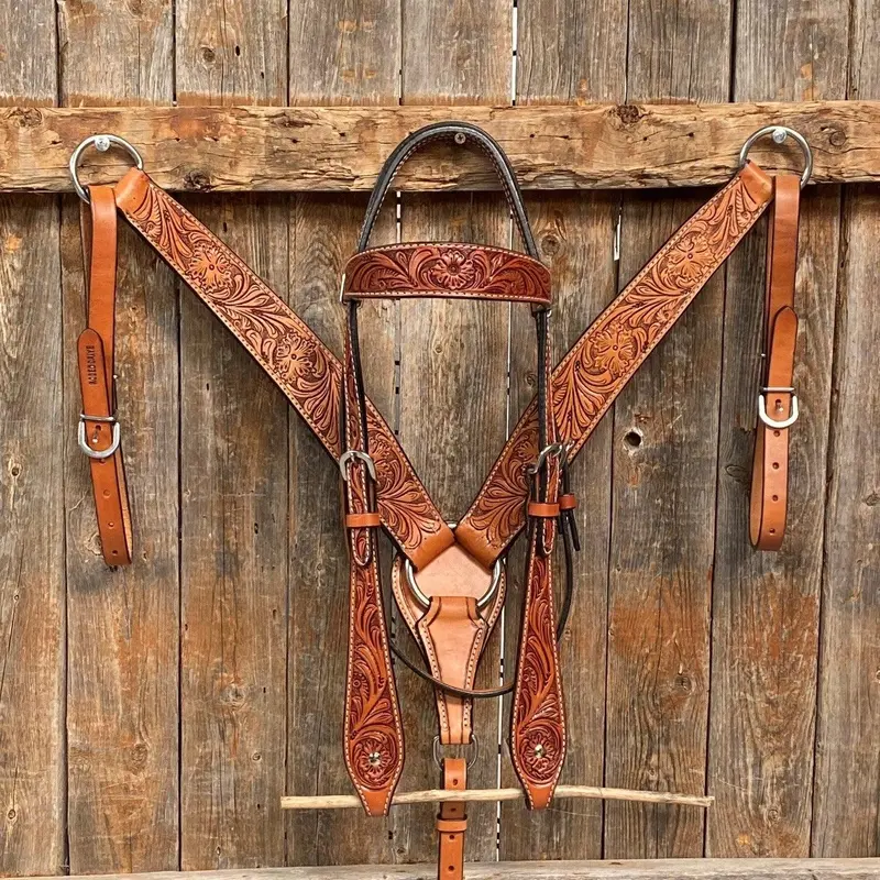 Light Oil Floral Tooled Buckaroo/Roper Style Tack Sets 1