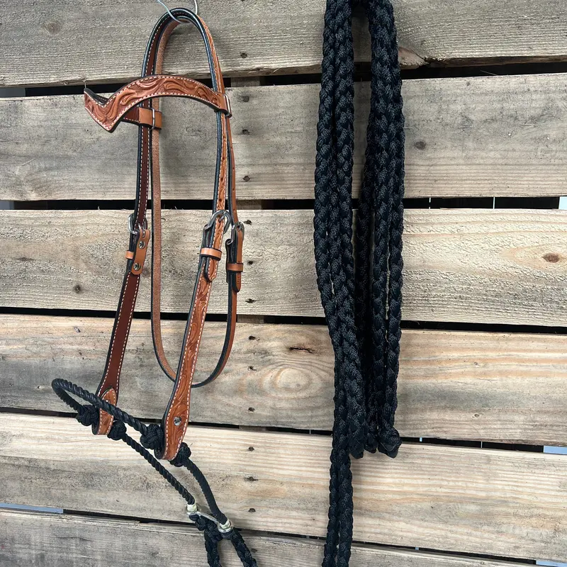 Light Oil Floral V-Brow Black Loping Hackamore #Lhk036 1