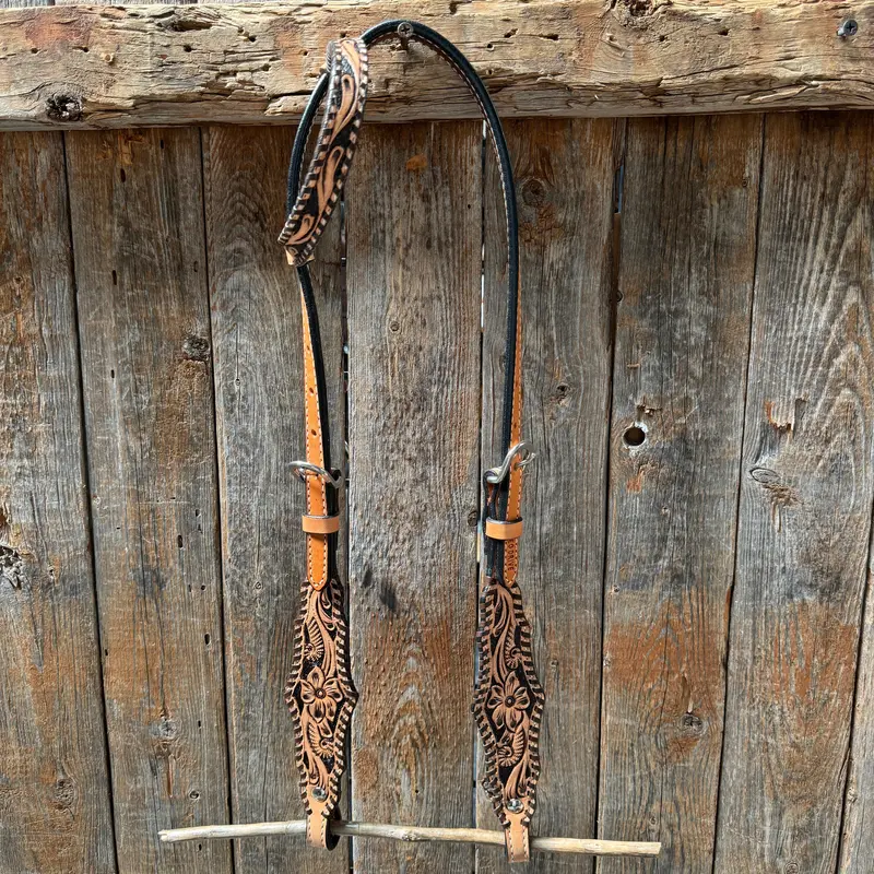 Light Oil Floral Whipstitch One Ear Headstall / Bridle #24387 1