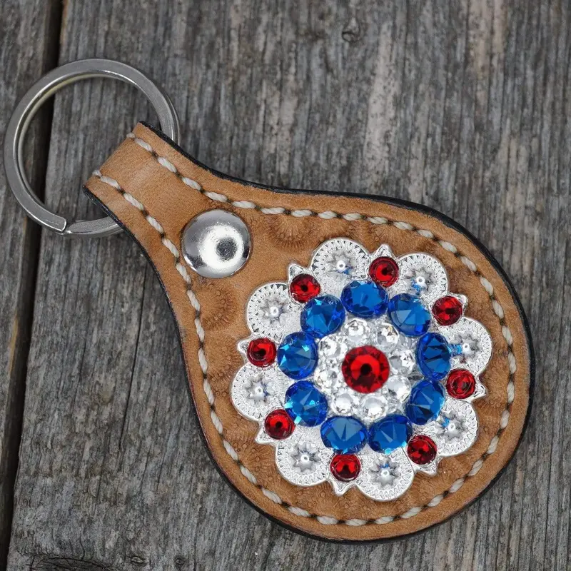 Light Oil Key Chain With Red, White, And Blue European Crystal Concho 1