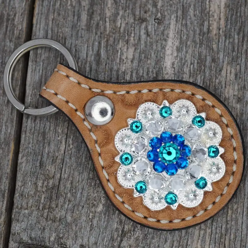 Light Oil Key Chain With Teal European Crystal Concho 1