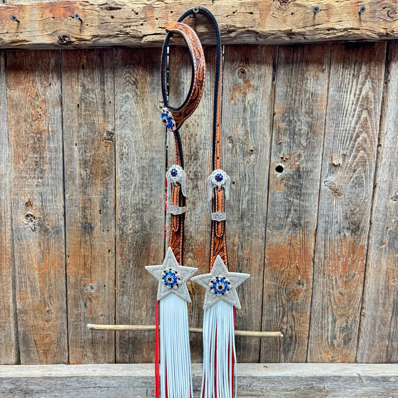 Light Oil Roper Rhinestone And Patriotic Browband/One Ear Tack Set #Bbbc664 4