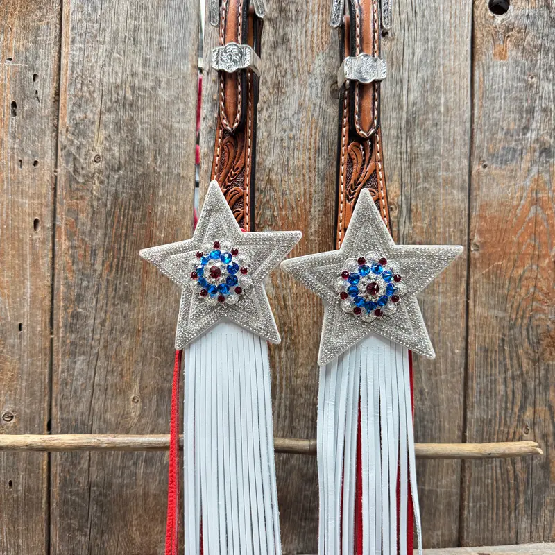 Light Oil Roper Rhinestone And Patriotic Browband/One Ear Tack Set #Bbbc664 5