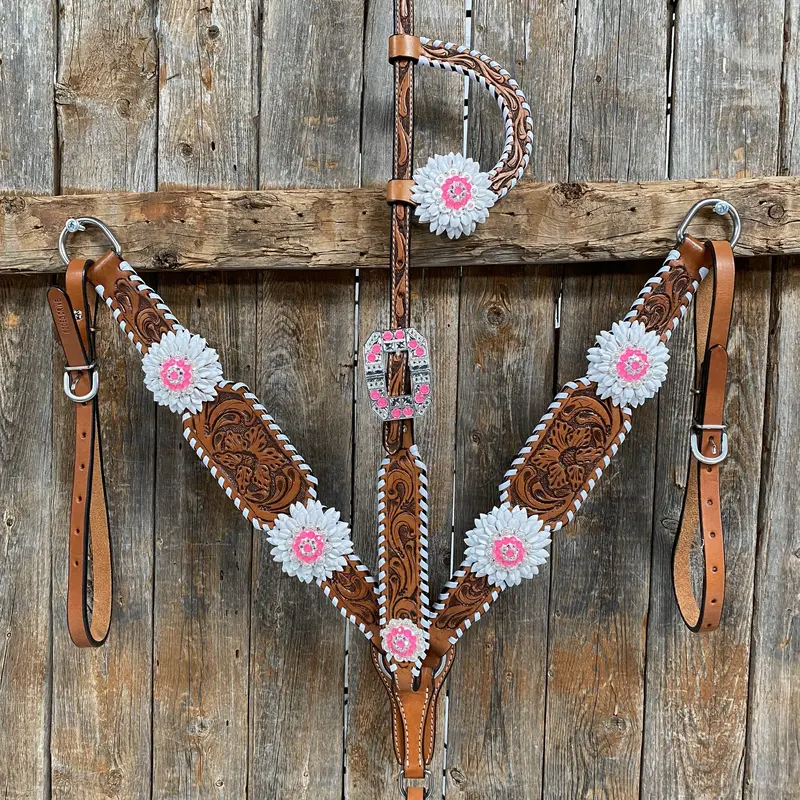 Light Oil Whipstitch Neon And White One Ear/ Breastcollar Tack Set #Oebc561 1