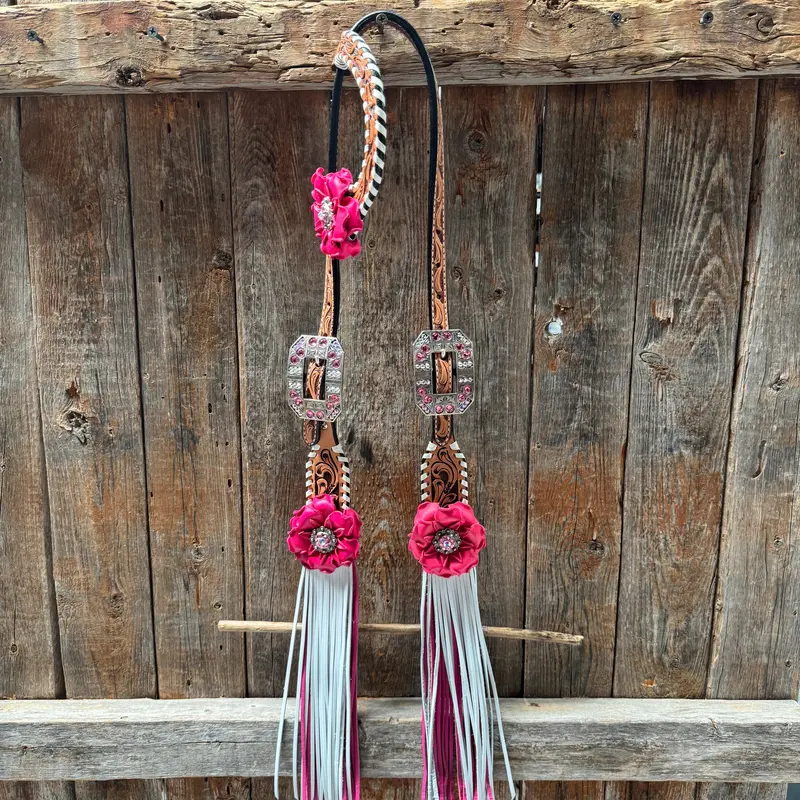 Light Oil Whipstitch Pink And White One Ear & Breastcollar Tack Set #Oebc437 4