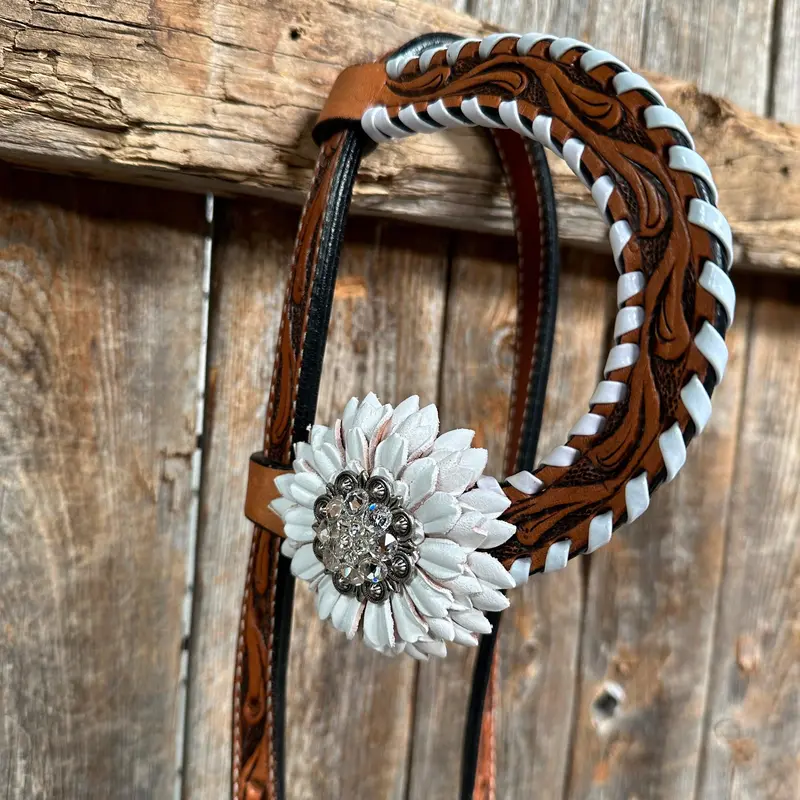 Light Oil Whipstitch White Daisy One Ear/ Breastcollar Tack Set #Oebc519 3