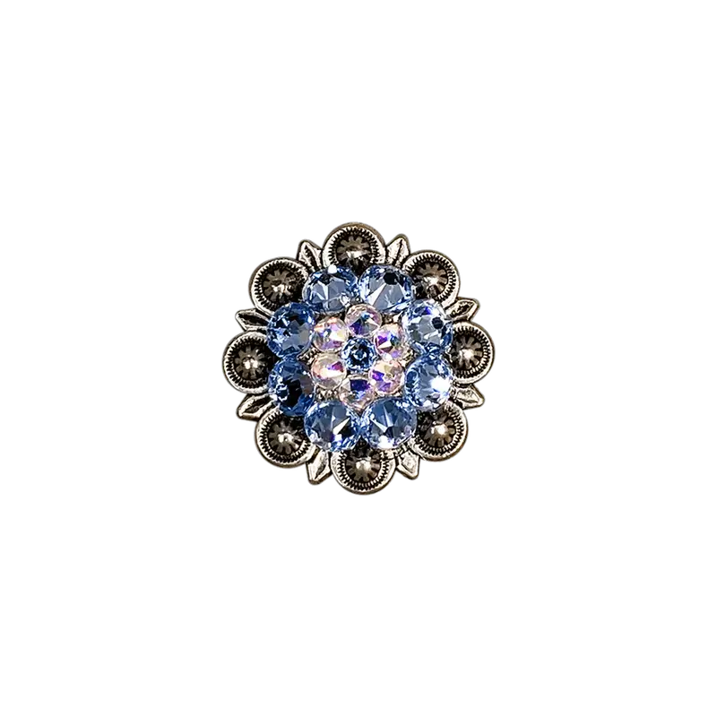 Light Sapphire & Ab Antique Silver 1.25" European Crystal Concho 1