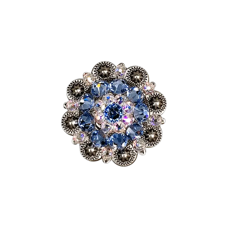 Light Sapphire & Ab Antique Silver 1.5" European Crystal Concho 1