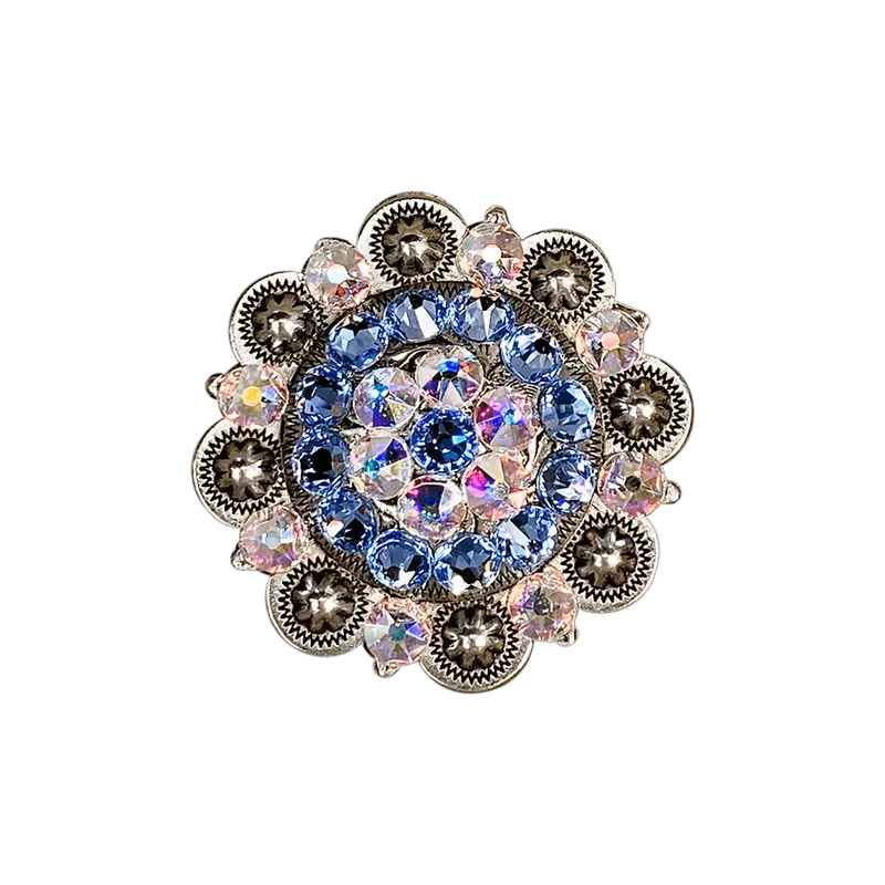 Light Sapphire & Ab Antique Silver 2" European Crystal Concho 1