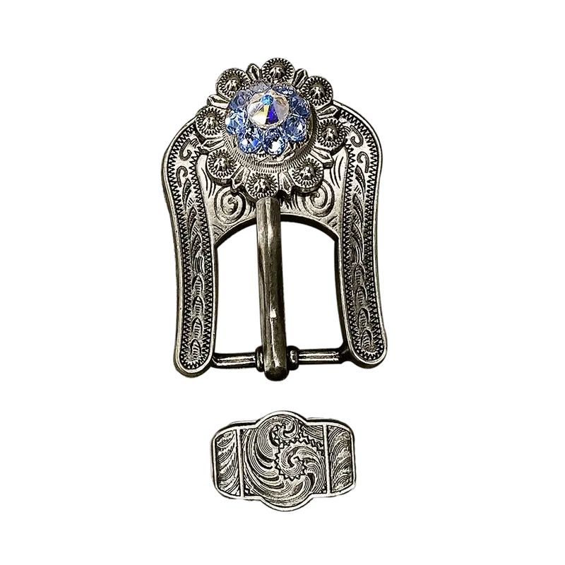 Light Sapphire & Ab Antique Silver Buckle Keeper Set European Crystal Concho 1