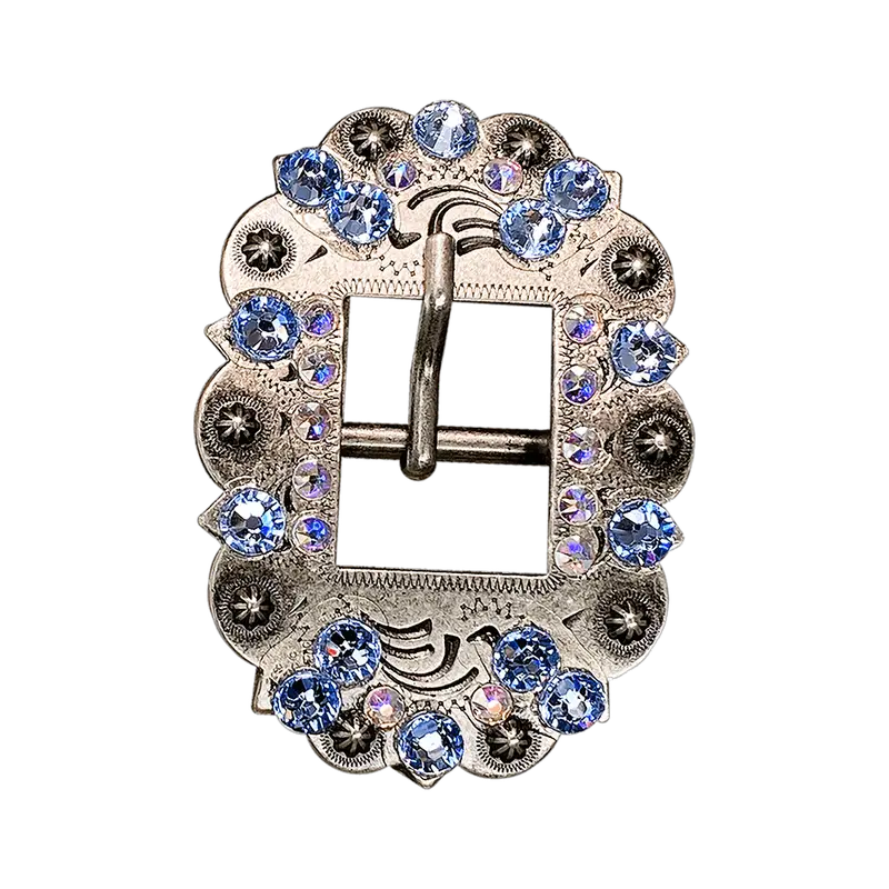 Light Sapphire & Ab Antique Silver Cart Buckle European Crystal Concho 1
