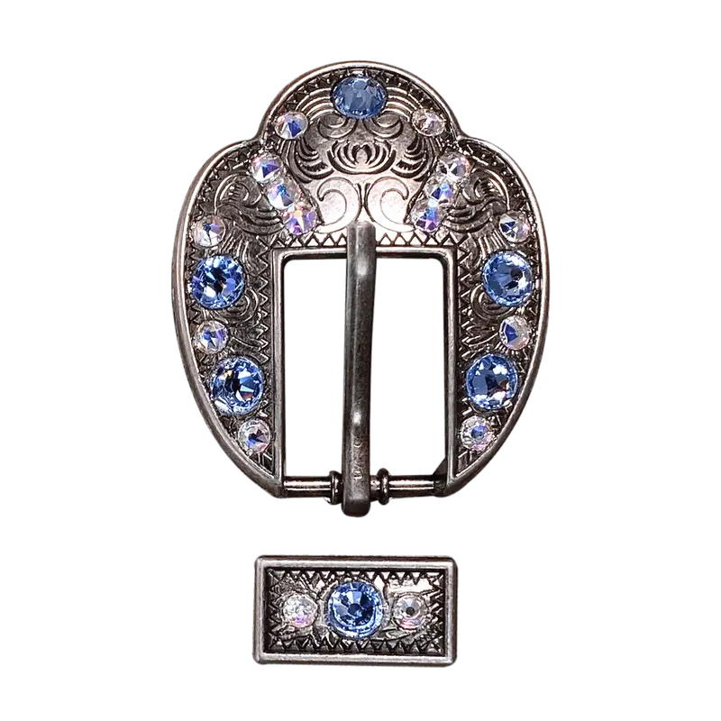 Light Sapphire & Ab Antique Silver Fancy Buckle European Crystal Concho 1