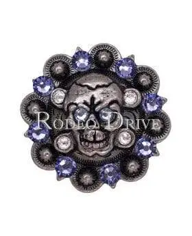 Light Sapphire Clear & Lilac Antique Silver 1.75" Skull European Crystal Concho 1