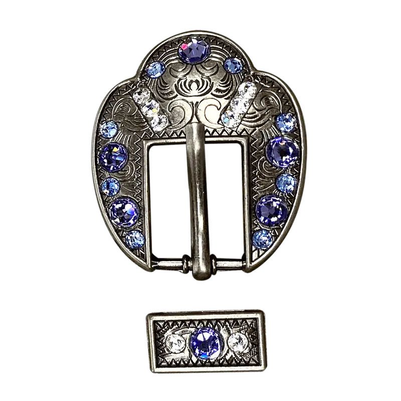 Light Sapphire Clear & Lilac Antique Silver European Crystal Fancy Buckle 1