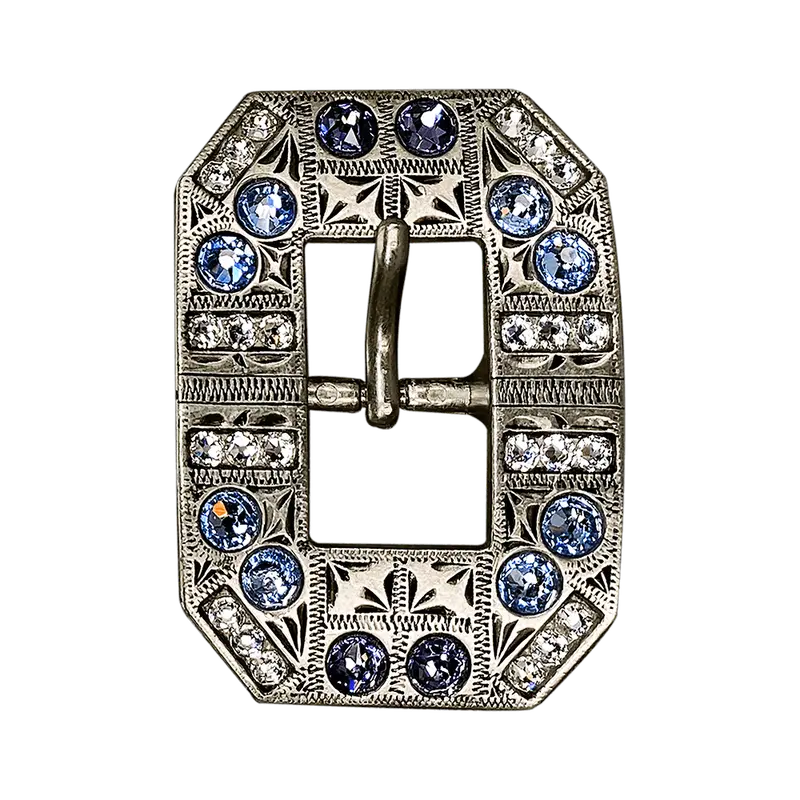 Light Sapphire Clear & Lilac Antique Silver European Crystal Square Cart Buckle 1