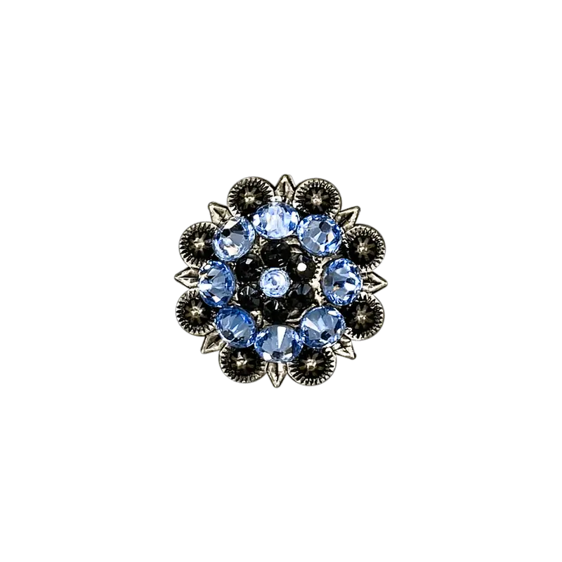 Light Sapphire & Jet Antique Silver 1.25" European Crystal Concho 1