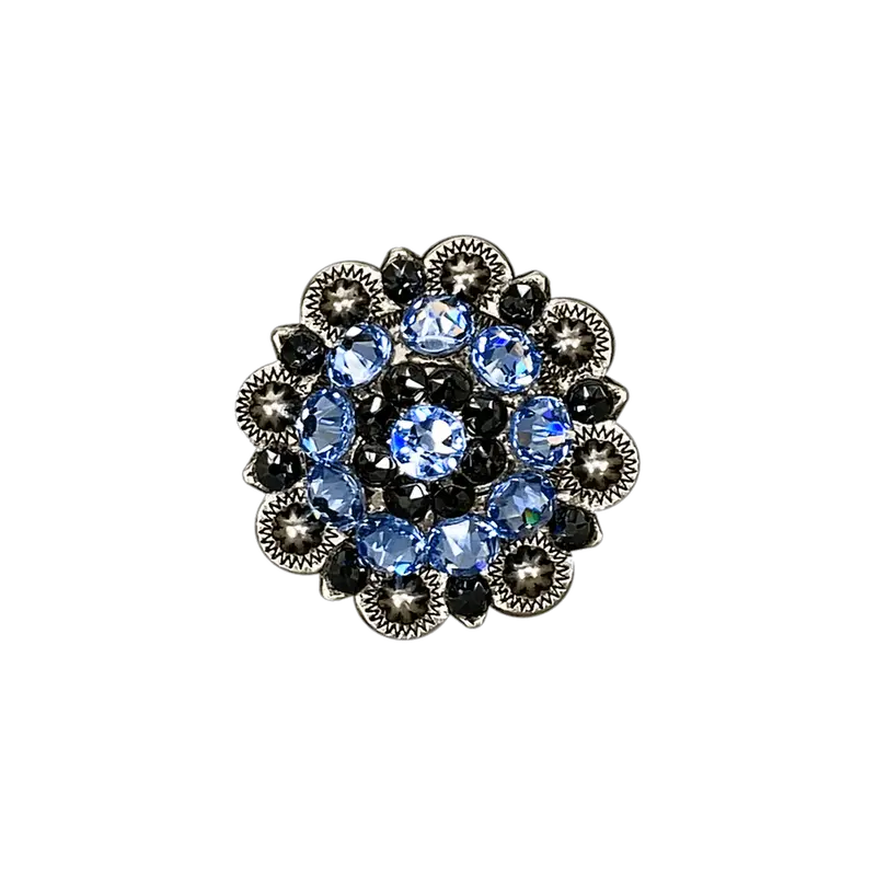 Light Sapphire & Jet Antique Silver 1.5" European Crystal Concho 1