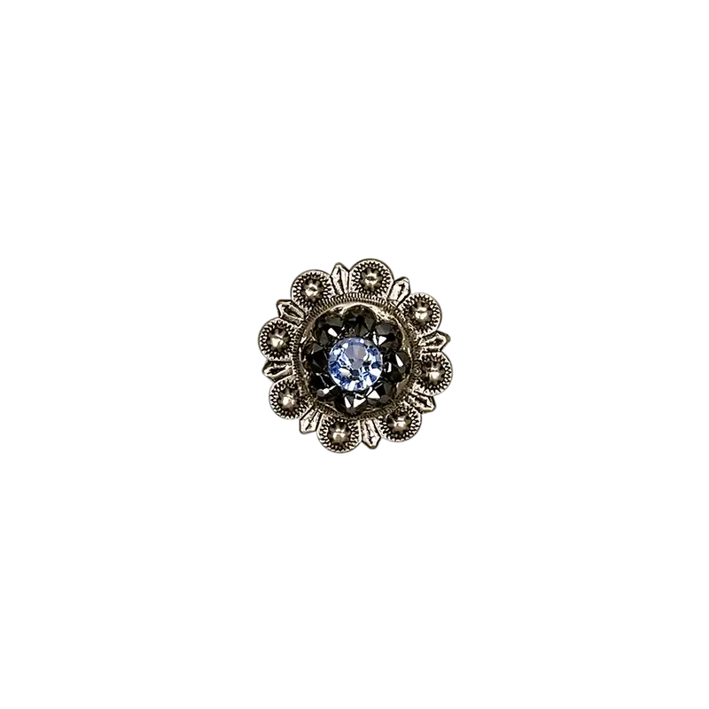 Light Sapphire & Jet Antique Silver 1" European Crystal Concho 1
