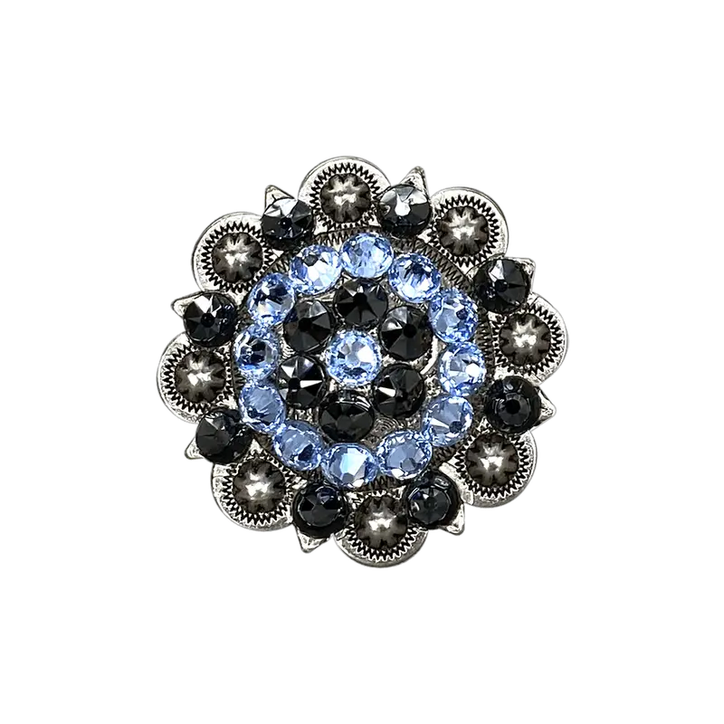 Light Sapphire & Jet Antique Silver 2" European Crystal Concho 1