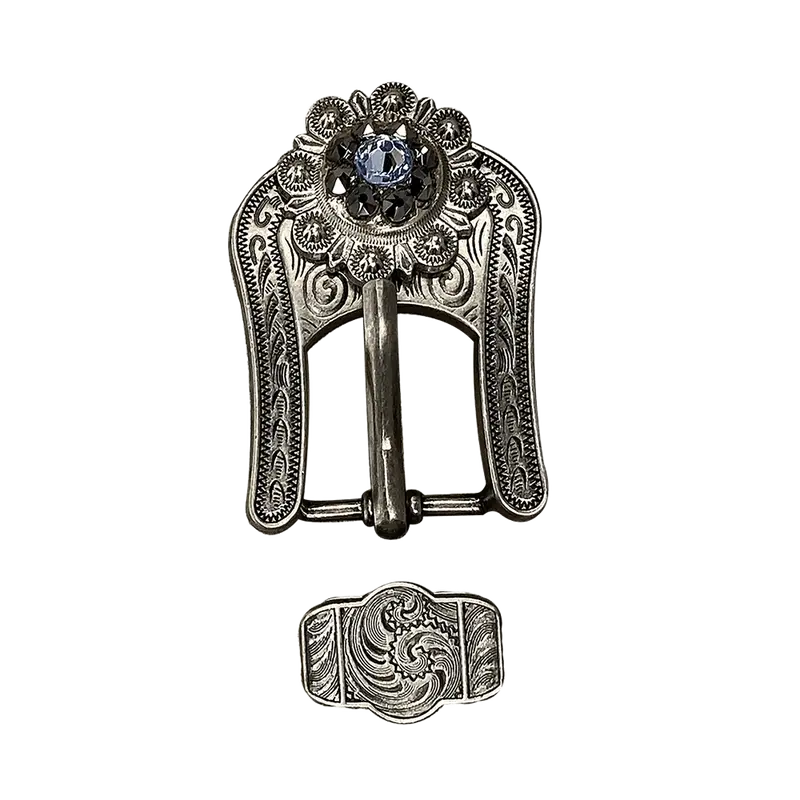 Light Sapphire & Jet Antique Silver Buckle Keeper European Crystal Concho 1